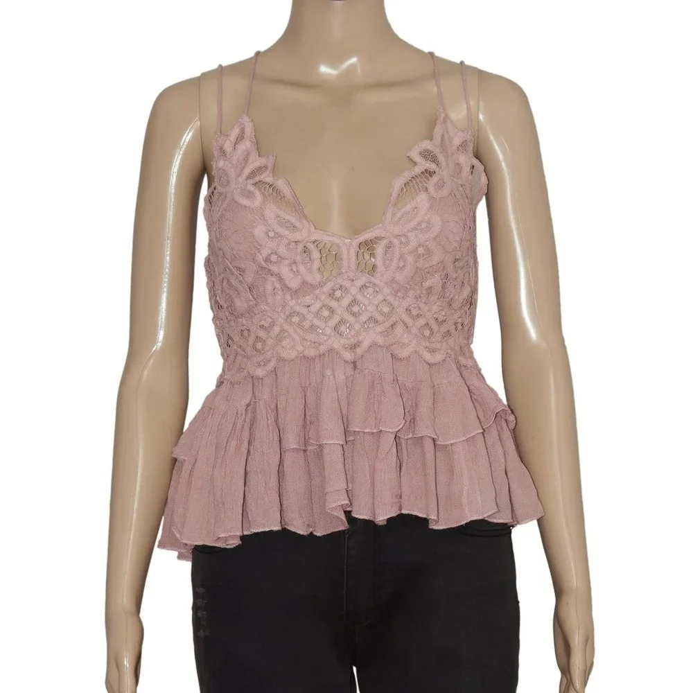 Free People Adella Cami Mauve Lace Ruffled Tank Top XS - Picture 7 of 10